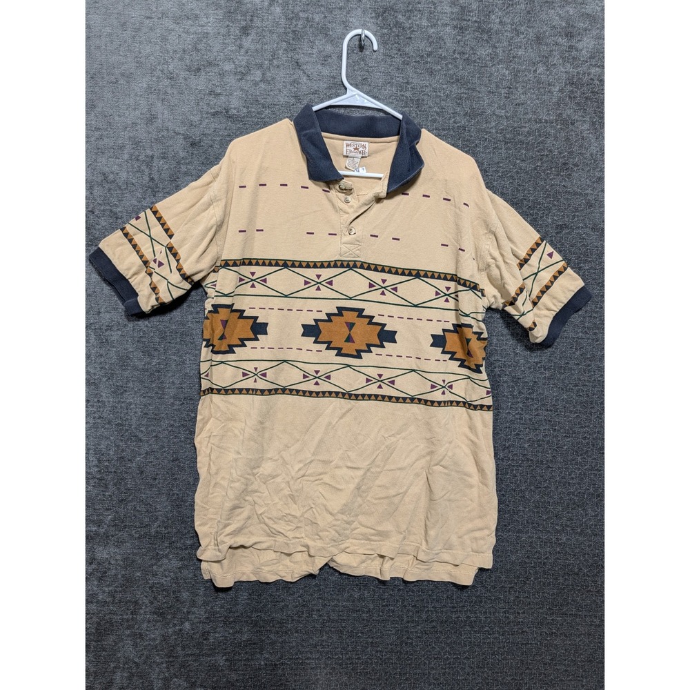 Western Frontier Mens Southwestern Geometric Print Polo Shirt Navy Large K-33